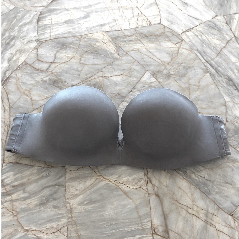 Victoria's Secret Bombshell Strapless Push-Up Bra Gray Add 2 Cups 32B